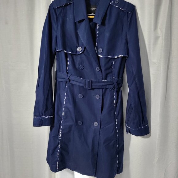JasonWu for Target 2012 Navy Blue Trench Coat with Floral Trim  Size Large - Picture 3 of 11